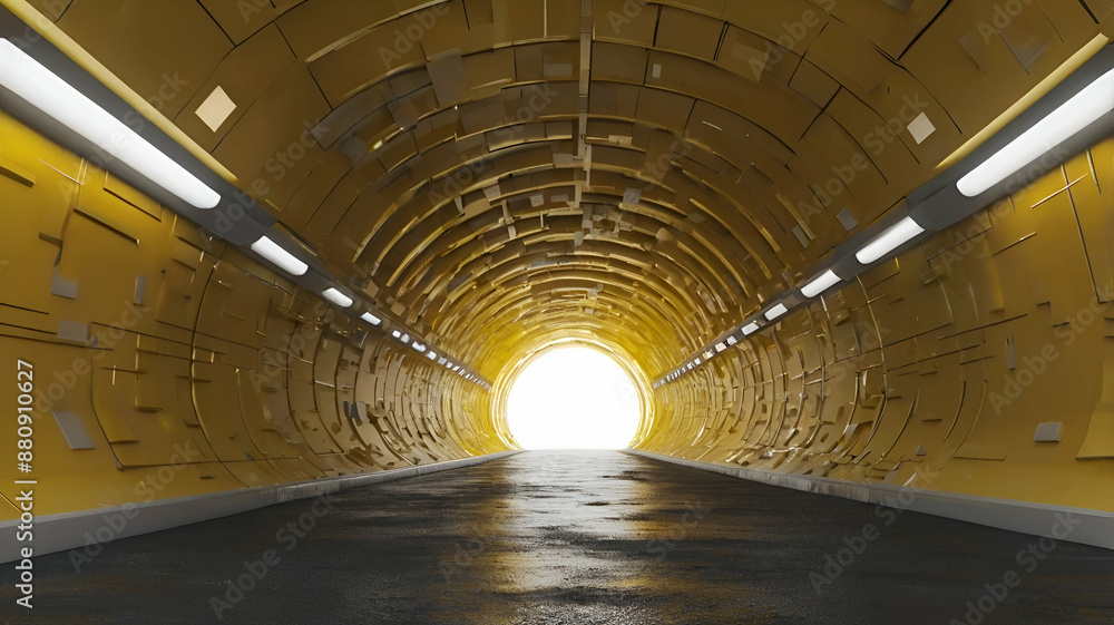 3d render, abstract minimal yellow background with white clouds flying out the tunnel