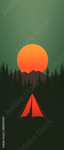 Alone in the forest, selfreliant camping trip, flat design illustration photo