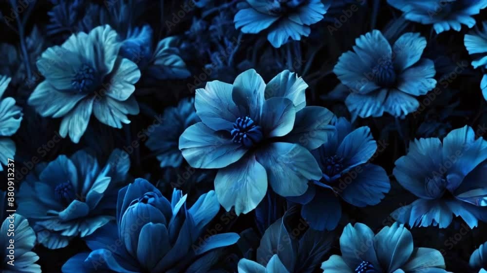 Indigo-dyed flowers blooming and spreading across the silk, evoking a sense of natural beauty and serenity, 4K wallpaper animation video Indigo-dyed flowers blooming and spreading across the silk, evoking a sense of natural beauty and serenity, 4K wallpaper animation video