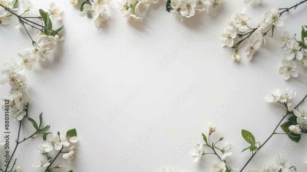 Floral branch display on white background with copy space Floral branch display on white background with copy space