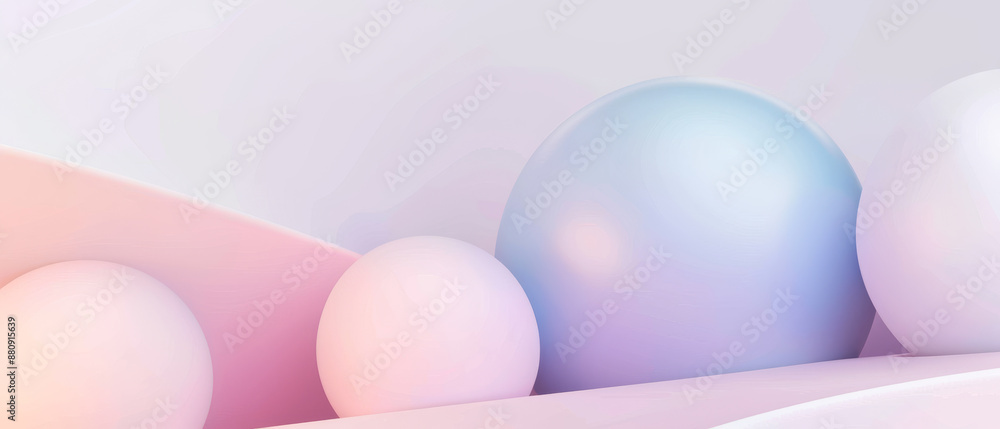 Smooth pastel-colored spheres and shapes create a soothing abstract composition. Smooth pastel-colored spheres and shapes create a soothing abstract composition.