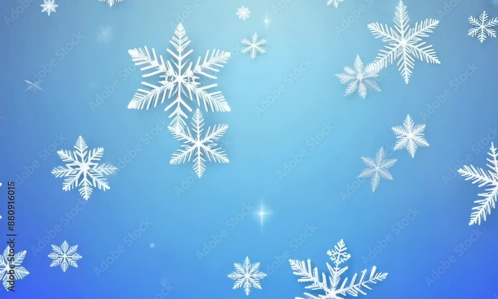 Christmas illustration with various small snowflakes on gradient background in blue colors