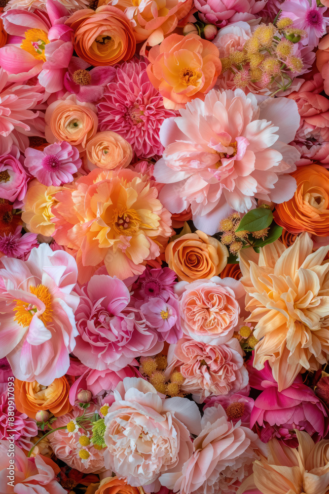 dense pink and orange peony floral background for vibrant wedding decorations dense pink and orange peony floral background for vibrant wedding decorations