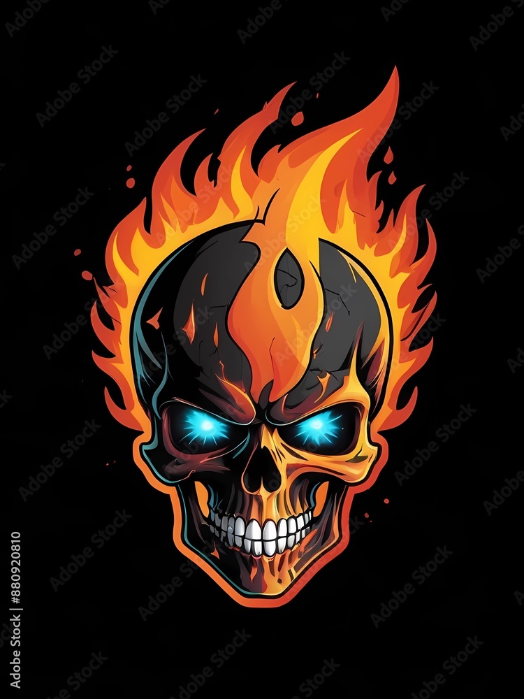 crack head skull in fire effect crack head skull in fire effect