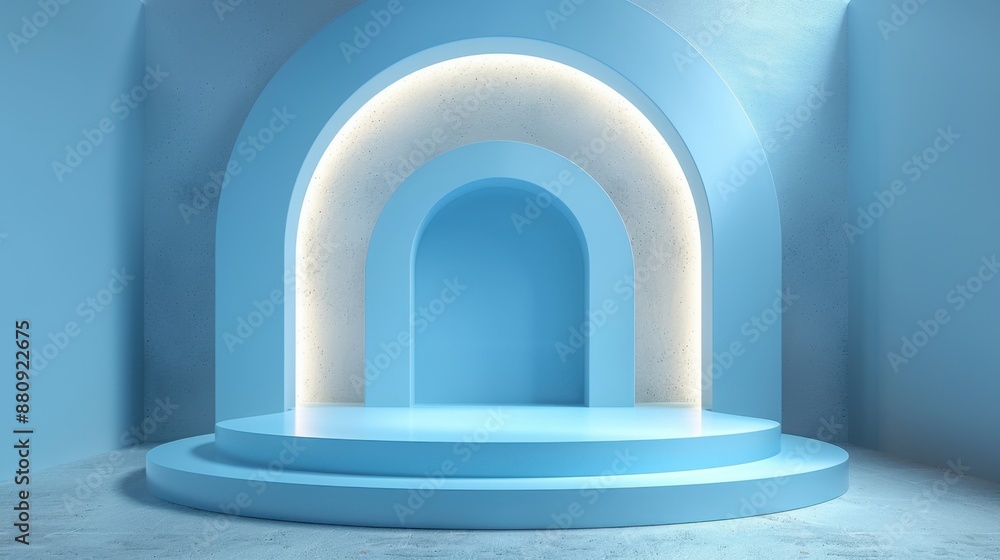 Abstract scene background for product presentation, featuring a podium 3D stage pedestal or platform with an arch, offering a sleek and modern setting. Abstract scene background for product presentation, featuring a podium 3D stage pedestal or platform with an arch, offering a sleek and modern setting.