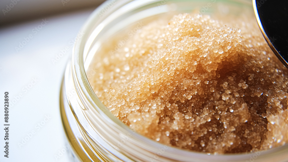 Body scrub in a jar, macro cosmetics product Body scrub in a jar, macro cosmetics product