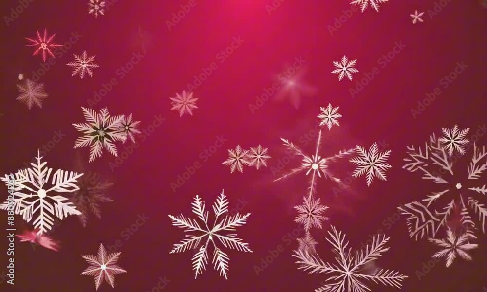 Christmas illustration with various small snowflakes on gradient background in red colors