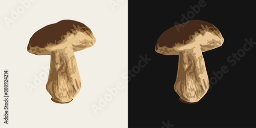 Single white mushroom, porcini mushroom. Image tracing, cleaned and simplified illustration. Realistic style. Not AI.