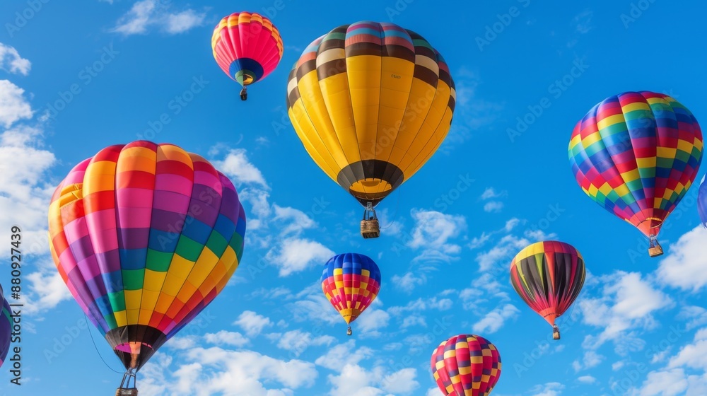 Fototapeta premium Vibrant hot air balloons filling the sky during a festival.