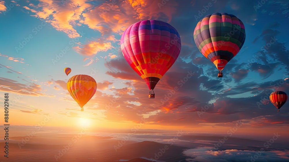 Fototapeta premium Colorful hot air balloons at sunrise