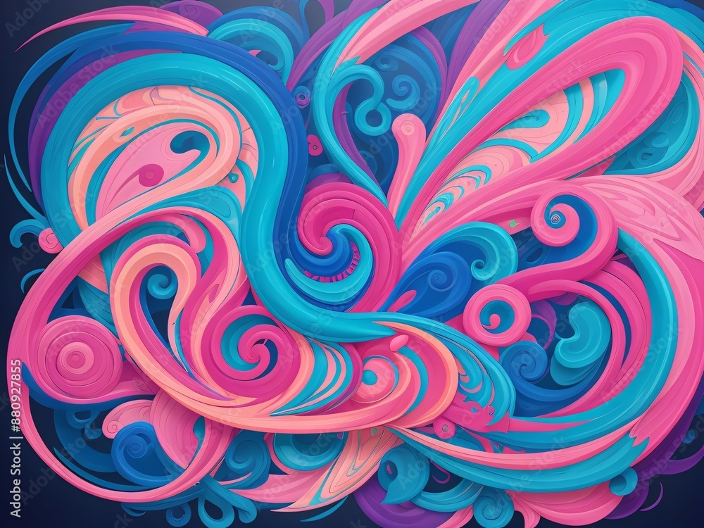 Vibrant abstract digital artwork with swirling patterns in shades of pink, blue, and teal, featuring dynamic, fluid design with intricate details and a sense of movement, Generative AI. Vibrant abstract digital artwork with swirling patterns in shades of pink, blue, and teal, featuring dynamic, fluid design with intricate details and a sense of movement, Generative AI.