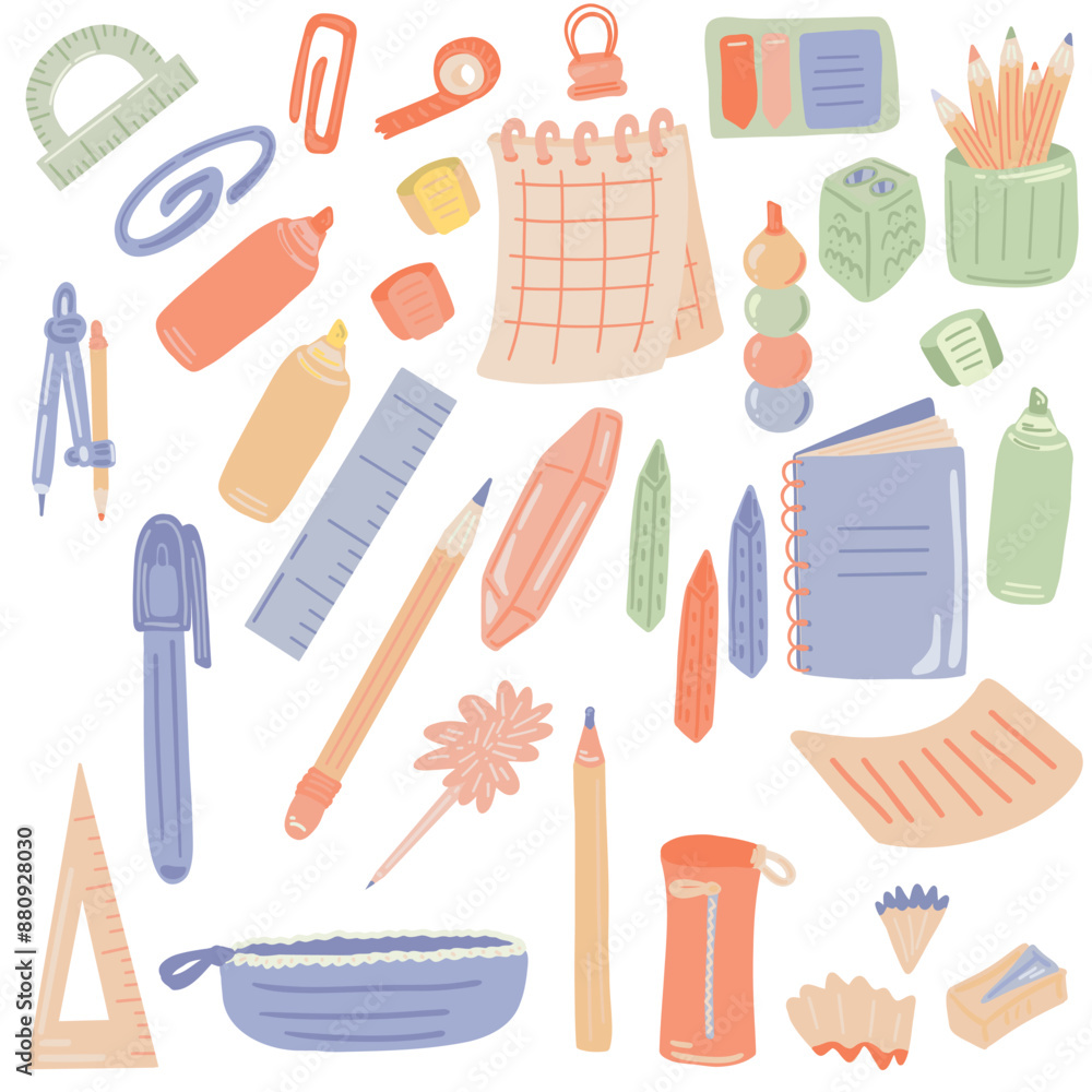 Big flat design Vector Set of School Stationery Supplies Big flat design Vector Set of School Stationery Supplies