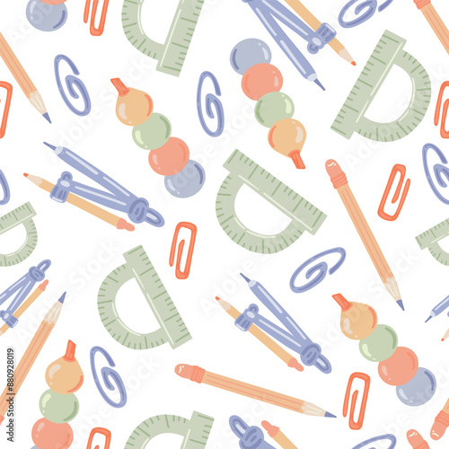 Seamless School Supplies Pattern in Flat Style