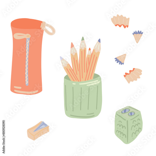 Flat design set with school supplies
