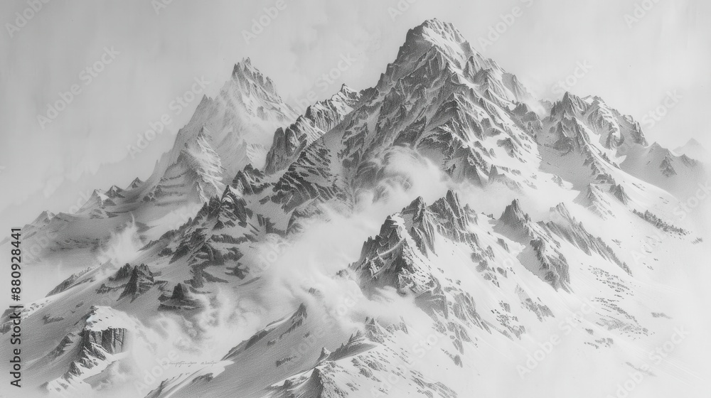 Obraz premium The majestic snow-capped mountains tower above the clouds, creating a breathtaking scene.