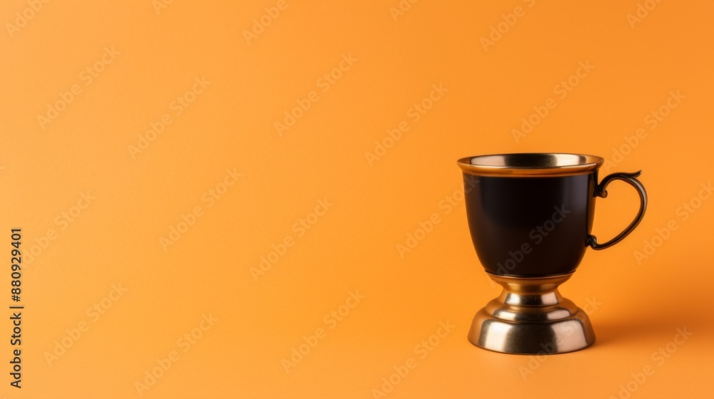 Elegant Black and Gold Cup on a Vibrant Orange Background Elegant Black and Gold Cup on a Vibrant Orange Background