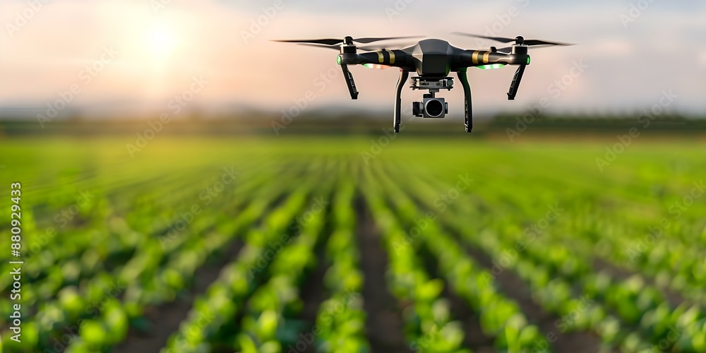Agricultural drones tending to crops in the fields of the future. Concept Farming Technology, Precision Agriculture, Drone Innovation, Sustainable Farming, Future Agriculture Agricultural drones tending to crops in the fields of the future. Concept Farming Technology, Precision Agriculture, Drone Innovation, Sustainable Farming, Future Agriculture