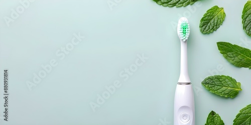 Wallpaper Mural Electric toothbrush with mint leaves design promoting oral hygiene and fresh breath. Concept Dental Hygiene, Minty Fresh, Oral Care, Electric Toothbrush, Unique Design Torontodigital.ca