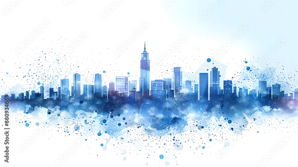 Obraz premium Technology city with skyscrapers flat abstract blue illustration isolated on white background