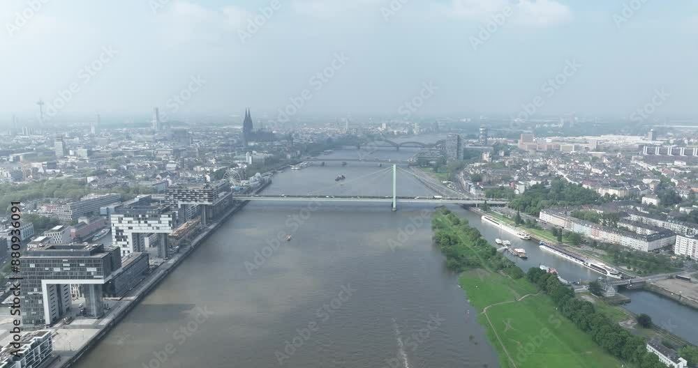 Cologne Rodenkirchen Bridge, skyline of Cologne. City infrastructure. Cologne Rodenkirchen Bridge, skyline of Cologne. City infrastructure.