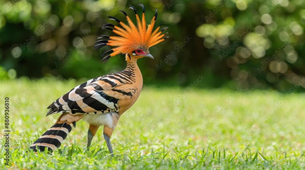 Fototapeta premium Gorgeous Hoopoe: Vibrant Feathers in Lush Meadow.