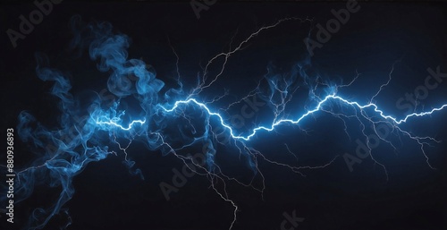 Wallpaper Mural Electrifying Blue Lightning Bolt Against Dark Background with Intricate Branching and Blue-Hued Smoke Capturing Nature’s Raw Power and Beauty Torontodigital.ca