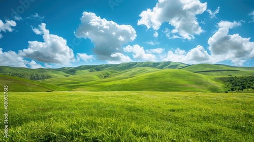 Rolling Green Hills Under a Blue Sky