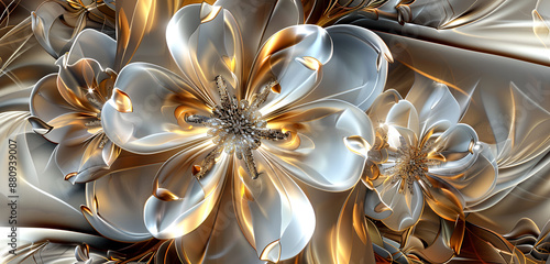 Beautiful flower 3d relief wallpaper. Mural wallpaper. Wall art.3d wallpaper illustration of flower background Silver.