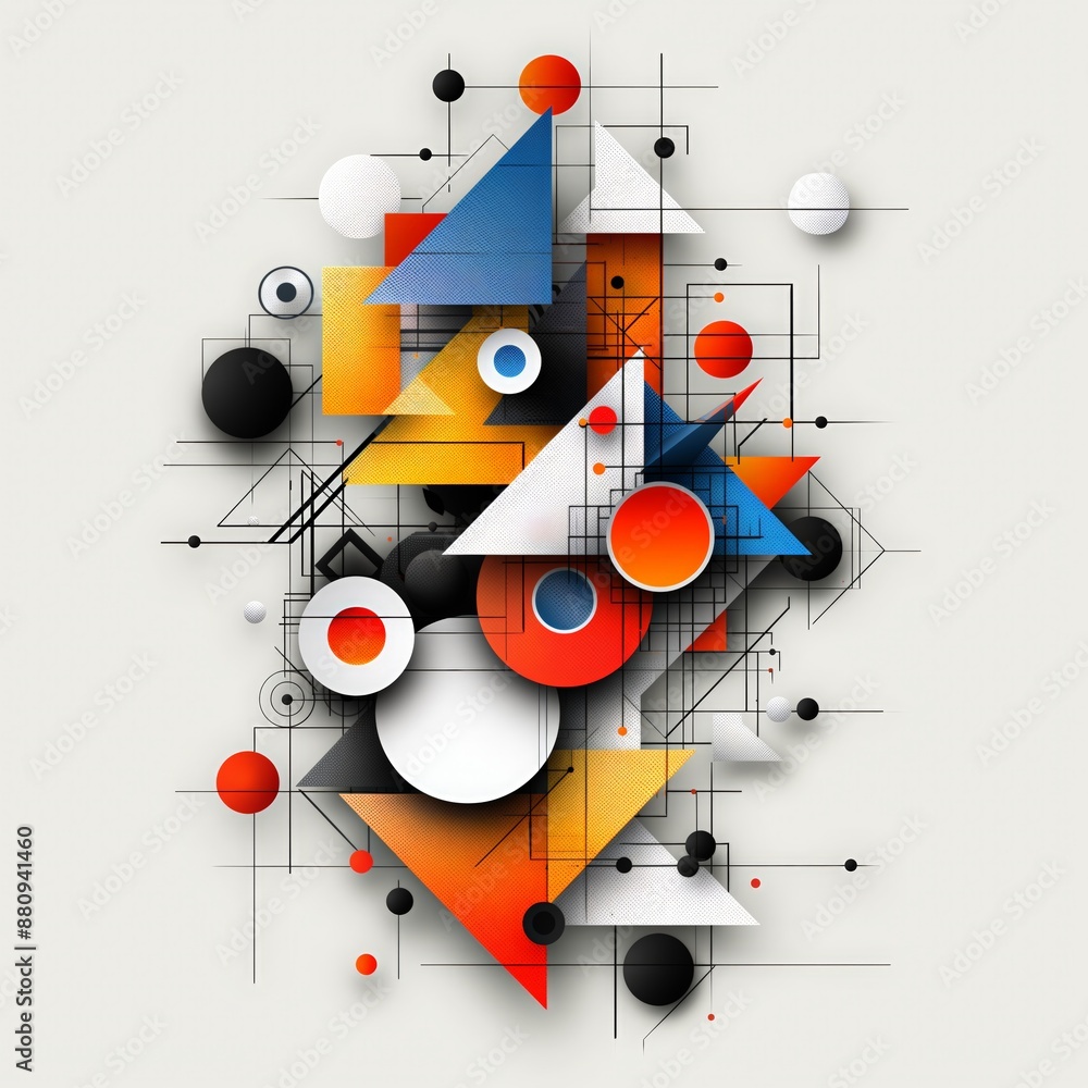 Fototapeta premium Abstract geometric composition colorful shapes lines white background