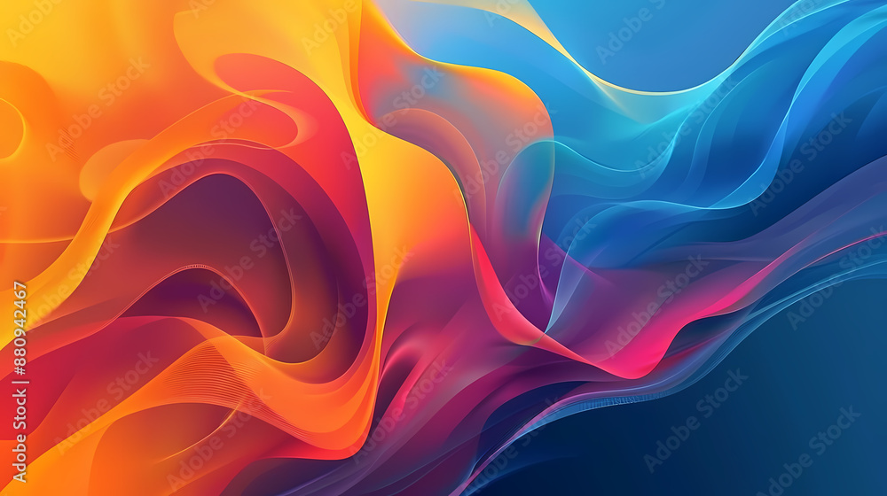 Abstract fluid waves of vibrant orange, pink, and blue hues blending harmoniously Abstract fluid waves of vibrant orange, pink, and blue hues blending harmoniously