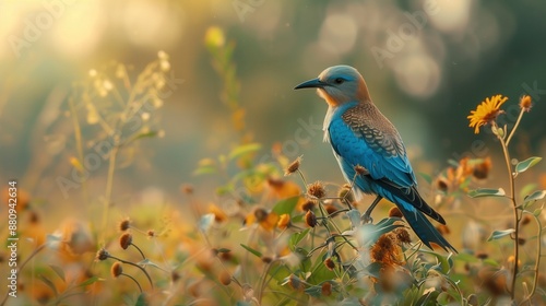 Indian Roller in Indian and Southeast Asian fields, ornithology, beautiful bird, wildlife photography, natural habitat, colorful bird, vibrant colors, blurred background, fauna, nature, wildlife photo