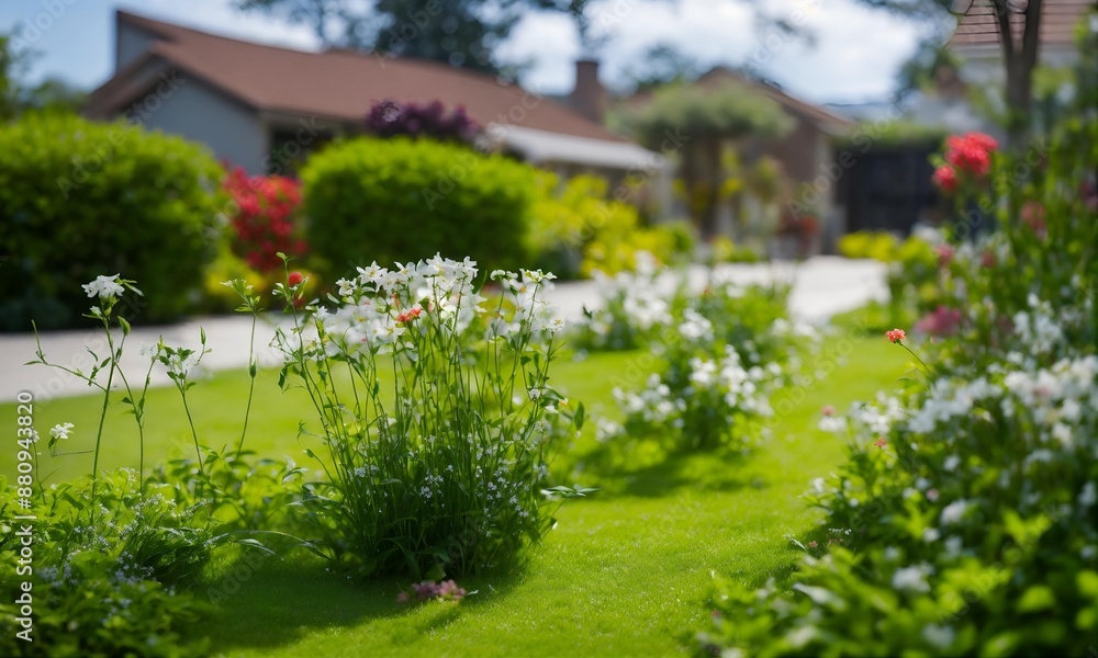 garden with flowers front of a house garden with flowers front of a house