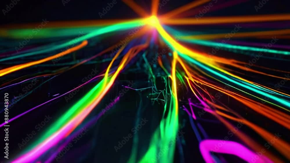 A tight mesh of fiber optic lines, with dots moving along the lines, periodically illuminating the entire network to showcase the flow of information, 4K technology wallpaper animation video A tight mesh of fiber optic lines, with dots moving along the lines, periodically illuminating the entire network to showcase the flow of information, 4K technology wallpaper animation video
