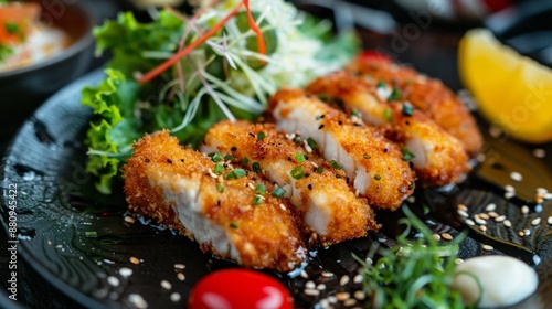 The national cuisine of Japan. Flounder fish cutlets.  photo