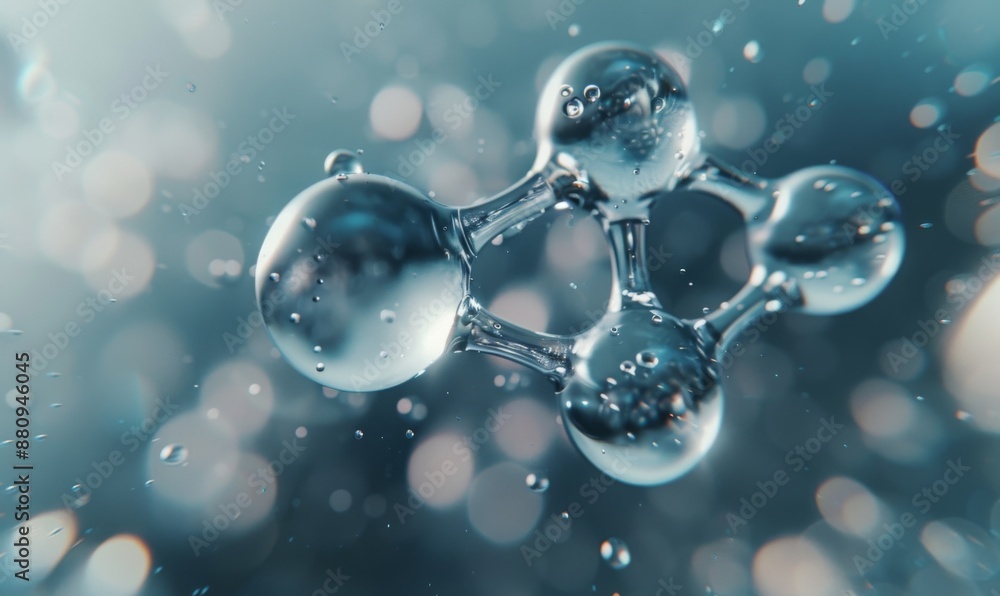 Close-up of connected water molecules in minimalist style, soft lighting Close-up of connected water molecules in minimalist style, soft lighting