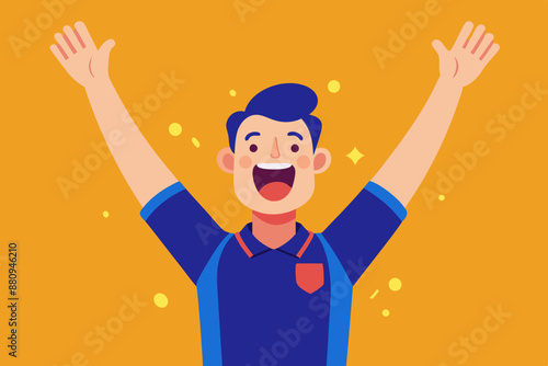 A guy rejoices at the victory of his favorite sports team 