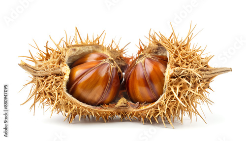 Wallpaper Mural opened sweet chestnut in its spiky husk isolated on white Torontodigital.ca