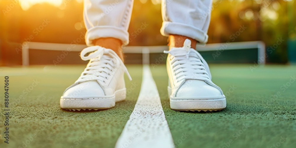 Footwear worn by tennis players during a match. Concept Tennis Shoes, Performance Footwear, Athletic Sneakers, Court Footwear Footwear worn by tennis players during a match. Concept Tennis Shoes, Performance Footwear, Athletic Sneakers, Court Footwear