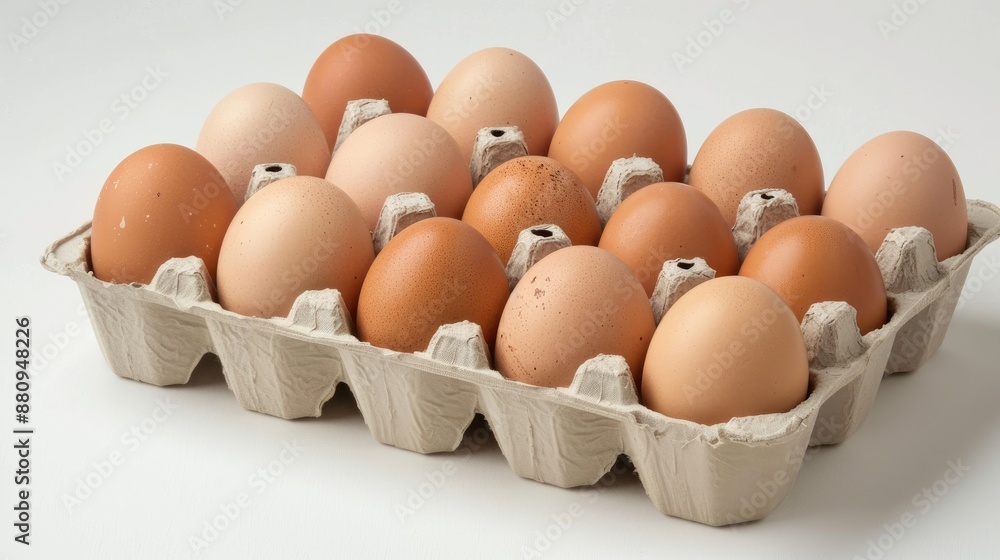 Box of fresh eggs on a white backdrop Box of fresh eggs on a white backdrop