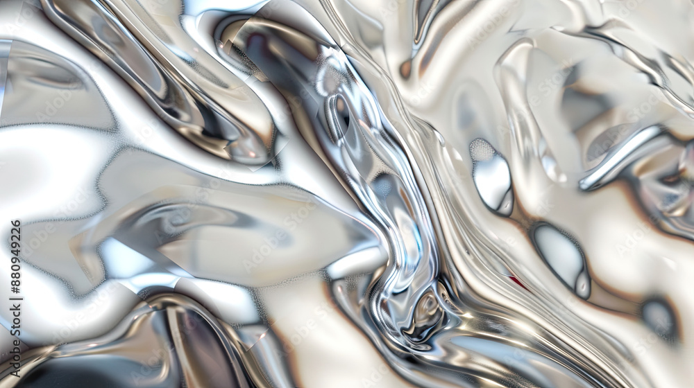 Silver liquid molten metal abstract wavy background with reflects ...