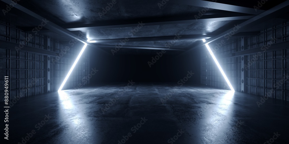 Grunge Sci Fi Concrete Background Cyber Clean Empty Studio Tunnel Corridor Dark Cement Asphalt Light Glow Parking Hangar Warehouse Underground 3D Rendering