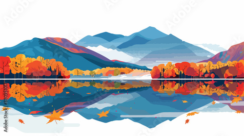 Autumn panorama view mountainous vistas with vibrant