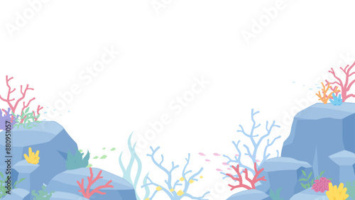 岩と珊瑚がある海底の背景イラスト_16:9