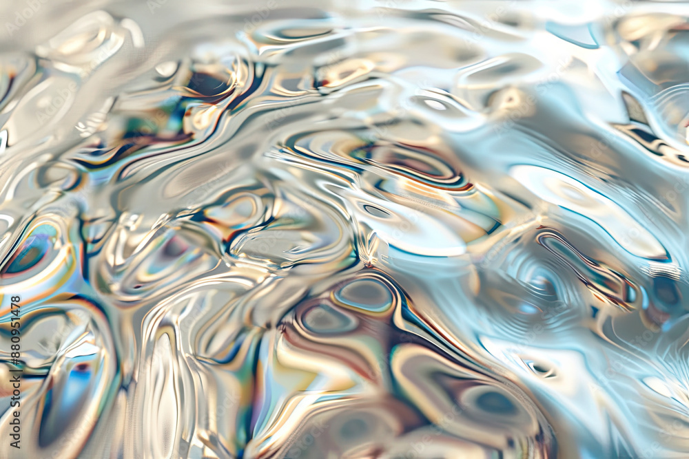 Silver liquid molten metal abstract wavy background with reflects ...