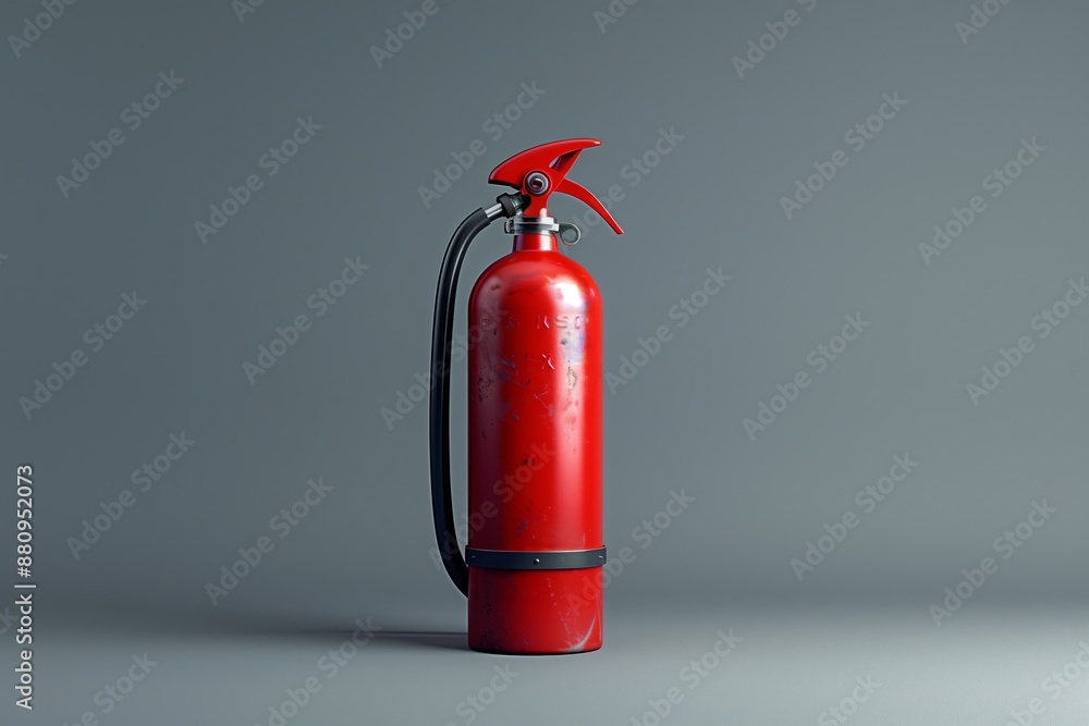 Obraz premium vivid red extinguisher on a plain grey background