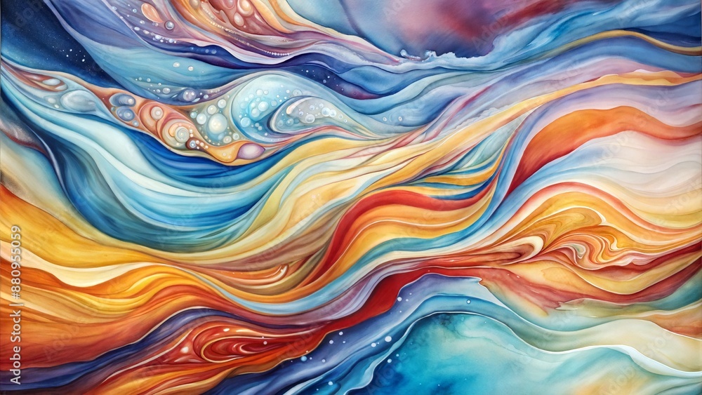 A painting of a wave with a blue and orange background A painting of a wave with a blue and orange background