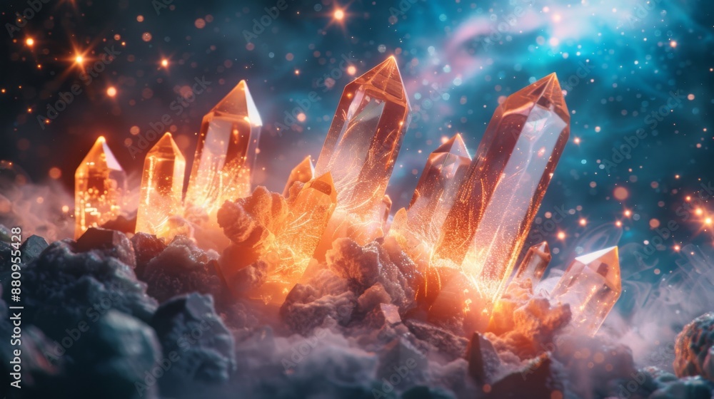 Fototapeta premium Crystal Cluster with a Glowing Core