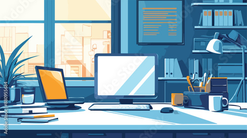 Background of office workplace. flat vector style isolated