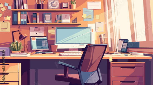 Background of office workplace. flat vector style isolated