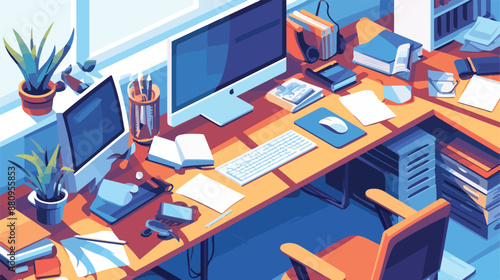 Background of office workplace. flat vector style isolated